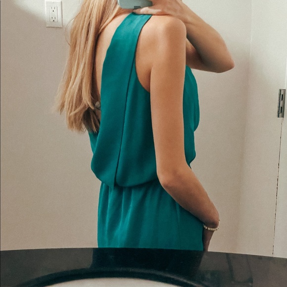 Turquoise cocktail dress with draped open back - Picture 3 of 5